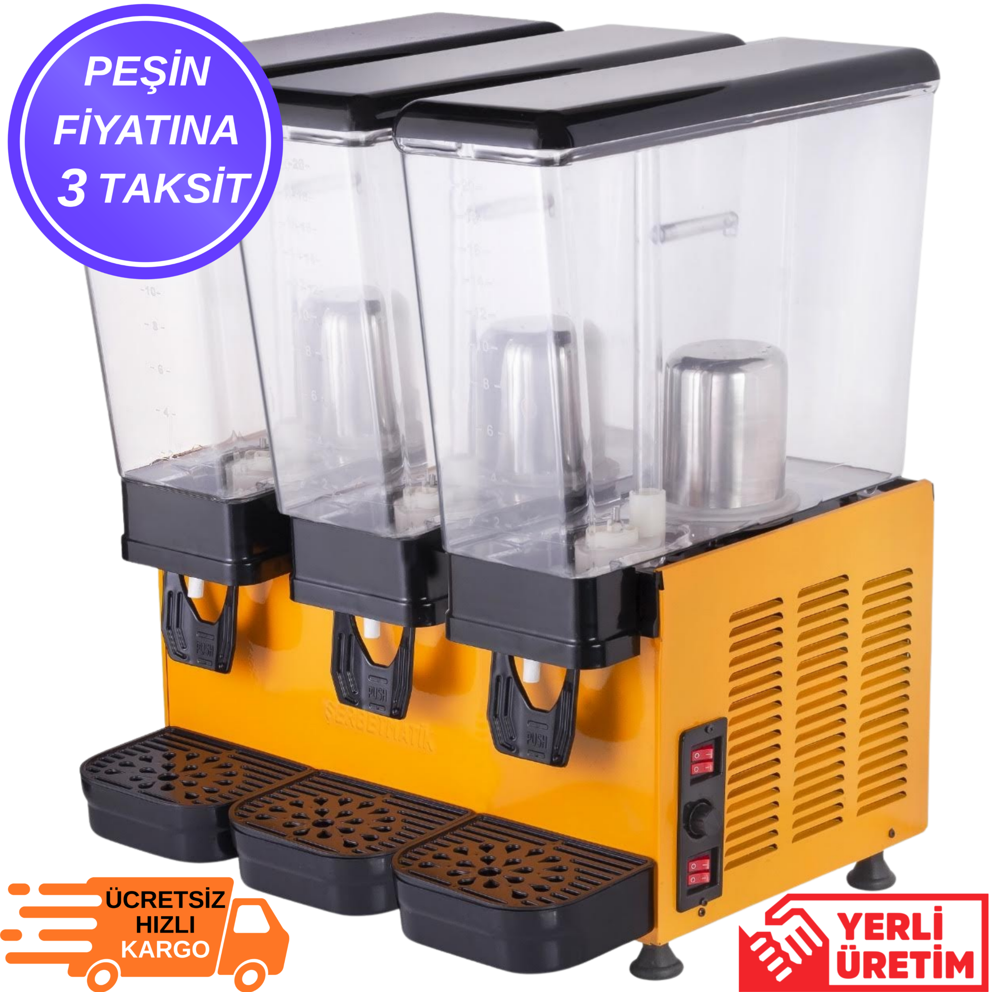 Şerbetmatik Üçlü Limonata Makinesi – 3×20 Litre Fıskiyeli